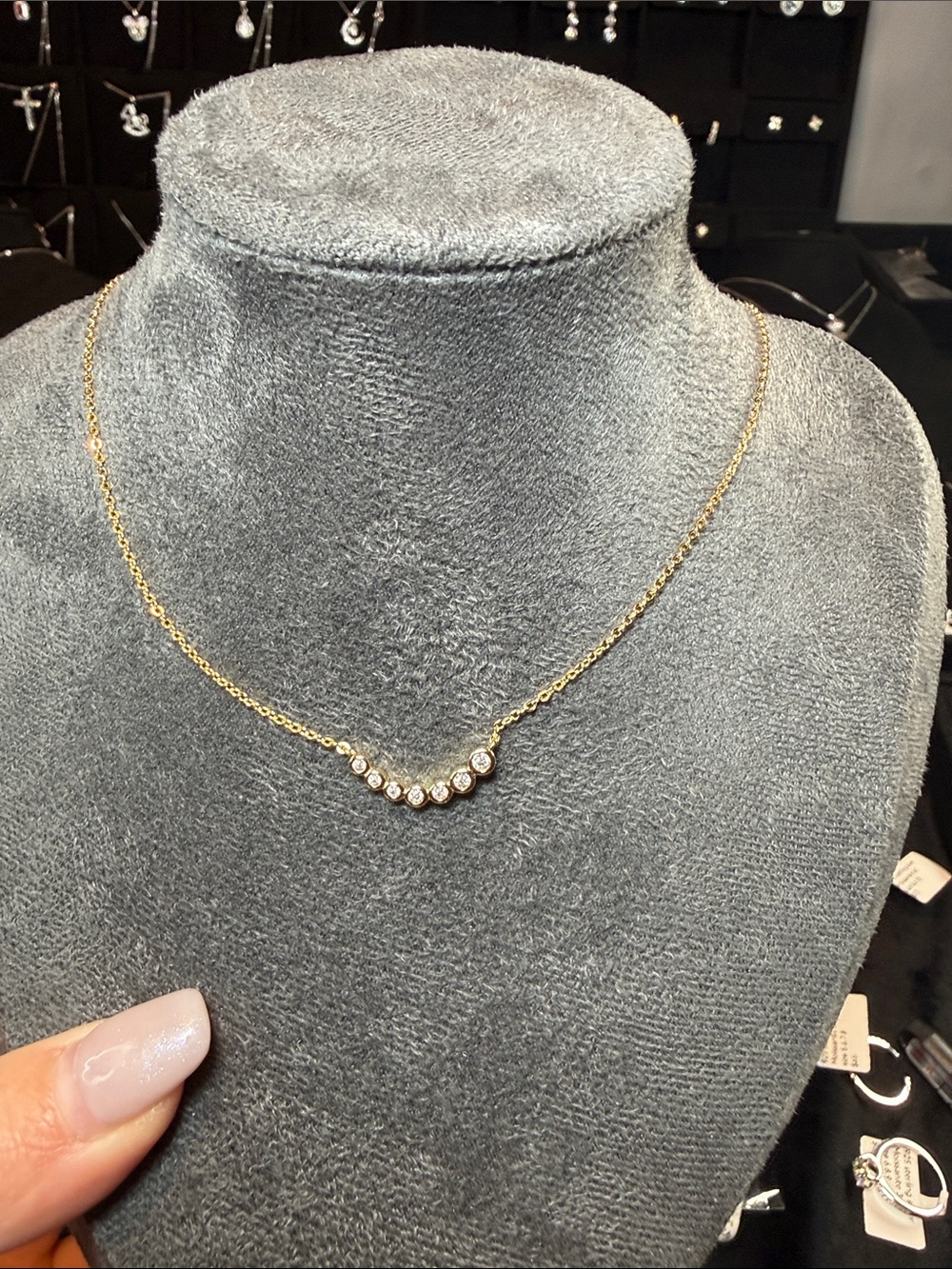 Gold Diamond-Style Curved Pendant Necklace - Women's Jewelry